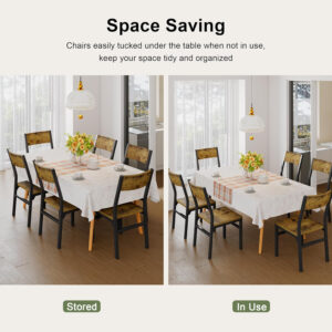 Feonase Dining Chairs Set of 6, Modern Kitchen Chairs with Ergonomic Backrest, MDF Board and Metal Legs, Dinner Chairs for Dining Room, Kitchen and Living Room, Espresso