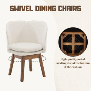 Swivel Dining Chairs Set of 2 Beige Upholstered Kitchen Chairs Mid Century Modern Dining Room Chairs with Linen Fabric Cushion & Walnut Wood Legs