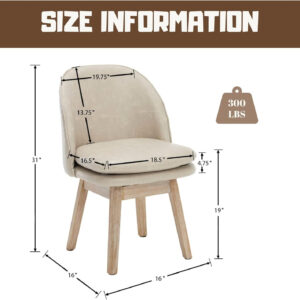 Swivel Dining Chairs Set of 2 Beige Upholstered Kitchen Chairs Mid Century Modern Dining Room Chairs with Linen Fabric Cushion & Walnut Wood Legs