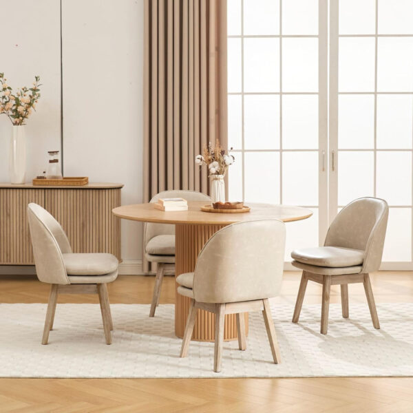 Swivel Dining Chairs Set of 2 Beige Upholstered Kitchen Chairs Mid Century Modern Dining Room Chairs with Linen Fabric Cushion & Walnut Wood Legs