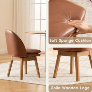 Swivel Dining Chairs Set of 2 Beige Upholstered Kitchen Chairs Mid Century Modern Dining Room Chairs with Linen Fabric Cushion & Walnut Wood Legs