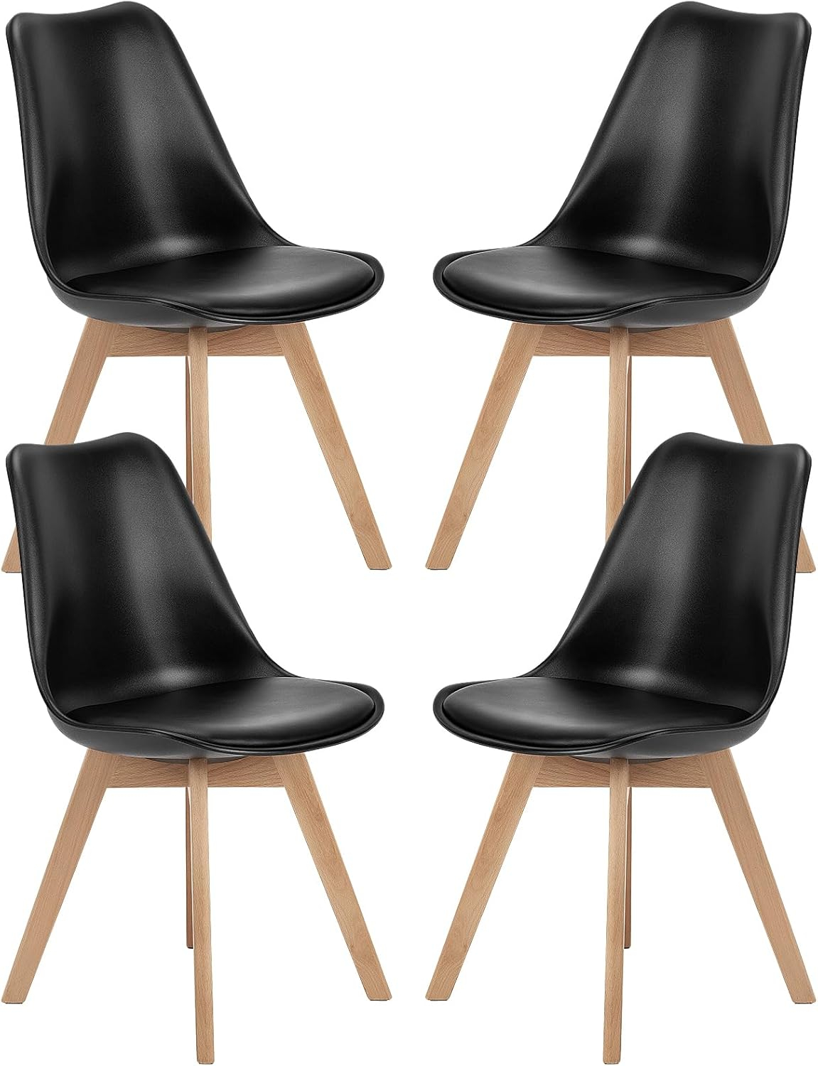 Sweetcrispy Dining Chairs Set of 4, Kitchen Room PU Leather Mid Century Modern Chairs, Upholstered Dining Chair with Wood Legs for Home Kitchen, Black