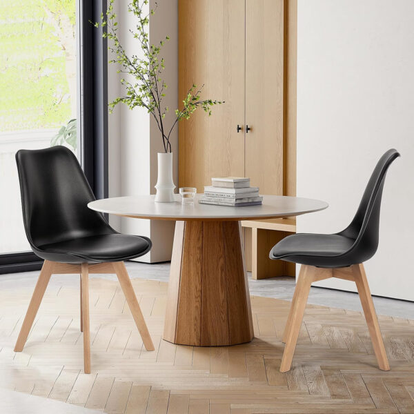 68871bdfd6bb958e9568be1e620b49b40a1479cdb7984acebe4e8.jpg Sweetcrispy Dining Chairs Set of 4, Kitchen Room PU Leather Mid Century Modern Chairs, Upholstered Dining Chair with Wood Legs for Home Kitchen, Black