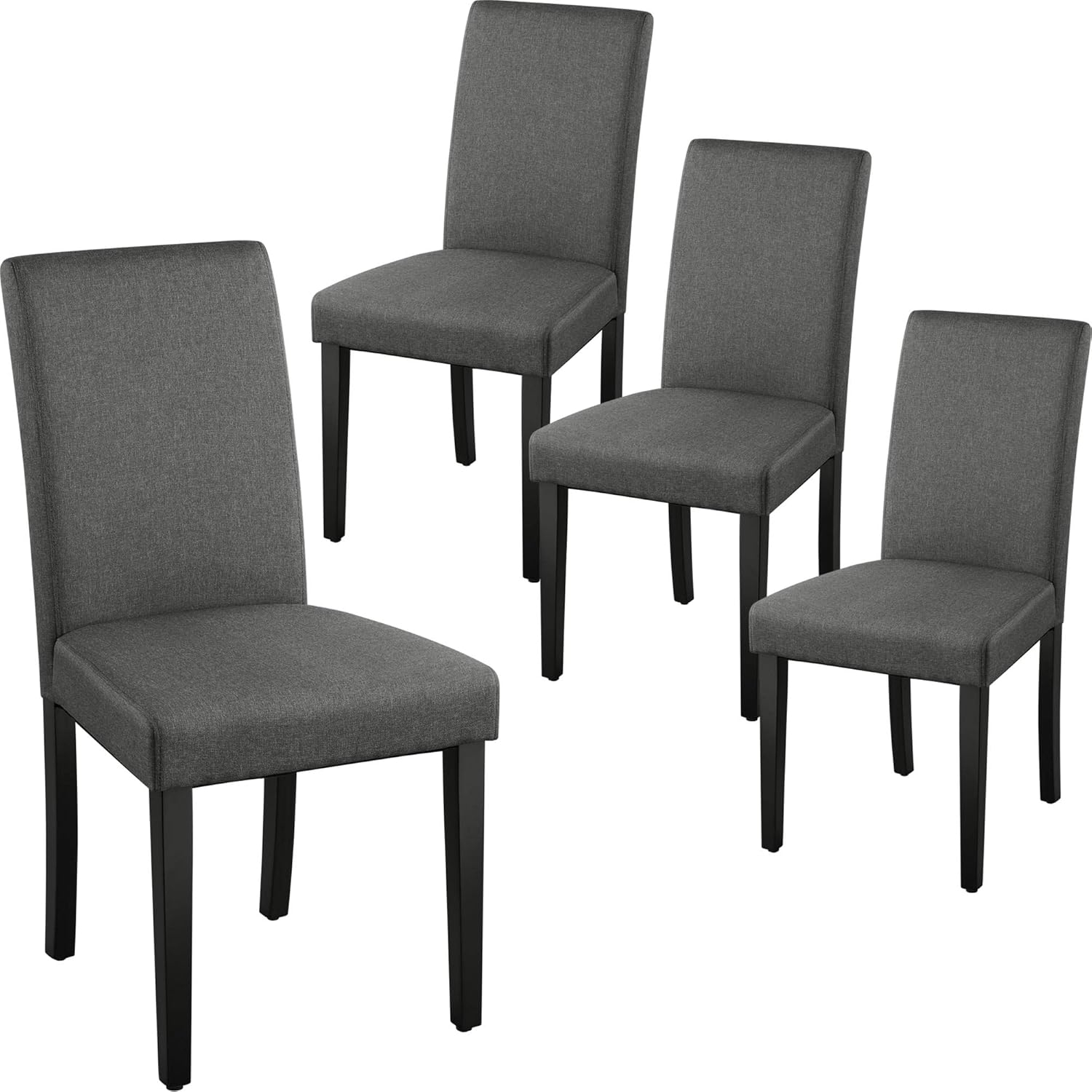 Yaheetech Dining Chairs Set of 4 Fabric Parson Upholstered Kitchen Chairs with Padded Seat and Solid Wood Legs for Dining Room/Restaurant, Armless Design, Dark Grey