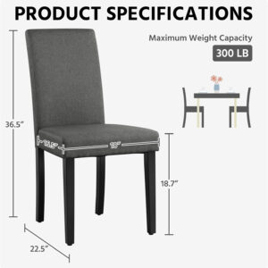 Yaheetech Dining Chairs Set of 4 Fabric Parson Upholstered Kitchen Chairs with Padded Seat and Solid Wood Legs for Dining Room/Restaurant, Armless Design, Dark Grey
