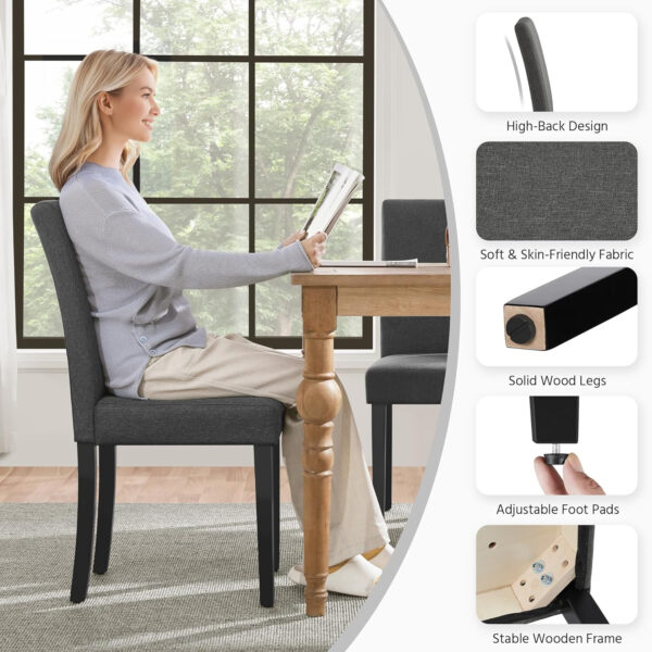 Yaheetech Dining Chairs Set of 4 Fabric Parson Upholstered Kitchen Chairs with Padded Seat and Solid Wood Legs for Dining Room/Restaurant, Armless Design, Dark Grey