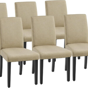 Yaheetech Dining Chairs Set of 4 Fabric Parson Upholstered Kitchen Chairs with Padded Seat and Solid Wood Legs for Dining Room/Restaurant, Armless Design, Dark Grey