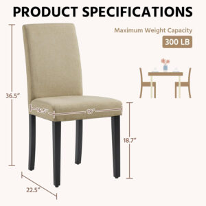 Yaheetech Dining Chairs Set of 4 Fabric Parson Upholstered Kitchen Chairs with Padded Seat and Solid Wood Legs for Dining Room/Restaurant, Armless Design, Dark Grey