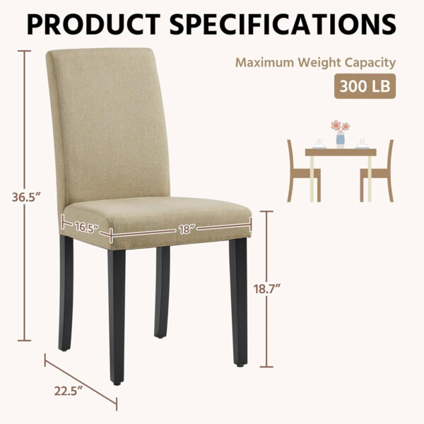 Yaheetech Dining Chairs Set of 4 Fabric Parson Upholstered Kitchen Chairs with Padded Seat and Solid Wood Legs for Dining Room/Restaurant, Armless Design, Dark Grey