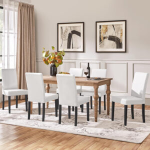 Yaheetech Dining Chairs Set of 4 Fabric Parson Upholstered Kitchen Chairs with Padded Seat and Solid Wood Legs for Dining Room/Restaurant, Armless Design, Dark Grey