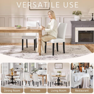 Yaheetech Dining Chairs Set of 4 Fabric Parson Upholstered Kitchen Chairs with Padded Seat and Solid Wood Legs for Dining Room/Restaurant, Armless Design, Dark Grey