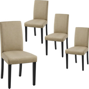 Yaheetech Dining Chairs Set of 4 Fabric Parson Upholstered Kitchen Chairs with Padded Seat and Solid Wood Legs for Dining Room/Restaurant, Armless Design, Dark Grey