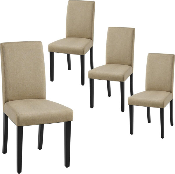 Yaheetech Dining Chairs Set of 4 Fabric Parson Upholstered Kitchen Chairs with Padded Seat and Solid Wood Legs for Dining Room/Restaurant, Armless Design, Dark Grey