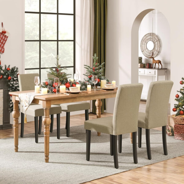 Yaheetech Dining Chairs Set of 4 Fabric Parson Upholstered Kitchen Chairs with Padded Seat and Solid Wood Legs for Dining Room/Restaurant, Armless Design, Dark Grey