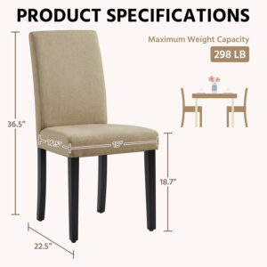 Yaheetech Dining Chairs Set of 4 Fabric Parson Upholstered Kitchen Chairs with Padded Seat and Solid Wood Legs for Dining Room/Restaurant, Armless Design, Dark Grey