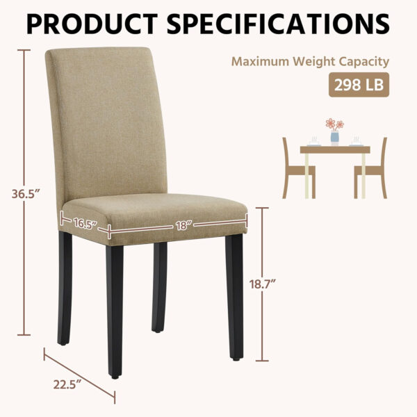 Yaheetech Dining Chairs Set of 4 Fabric Parson Upholstered Kitchen Chairs with Padded Seat and Solid Wood Legs for Dining Room/Restaurant, Armless Design, Dark Grey