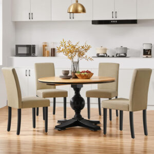 Yaheetech Dining Chairs Set of 4 Fabric Parson Upholstered Kitchen Chairs with Padded Seat and Solid Wood Legs for Dining Room/Restaurant, Armless Design, Dark Grey