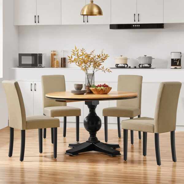 Yaheetech Dining Chairs Set of 4 Fabric Parson Upholstered Kitchen Chairs with Padded Seat and Solid Wood Legs for Dining Room/Restaurant, Armless Design, Dark Grey