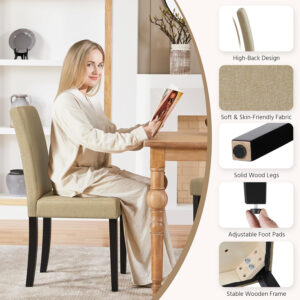 Yaheetech Dining Chairs Set of 4 Fabric Parson Upholstered Kitchen Chairs with Padded Seat and Solid Wood Legs for Dining Room/Restaurant, Armless Design, Dark Grey