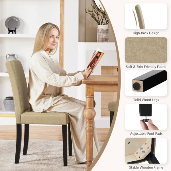Yaheetech Dining Chairs Set of 4 Fabric Parson Upholstered Kitchen Chairs with Padded Seat and Solid Wood Legs for Dining Room/Restaurant, Armless Design, Dark Grey