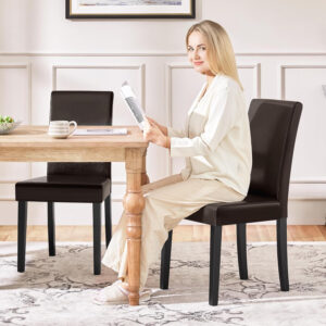 Yaheetech Dining Chairs Set of 4 Fabric Parson Upholstered Kitchen Chairs with Padded Seat and Solid Wood Legs for Dining Room/Restaurant, Armless Design, Dark Grey