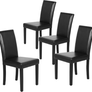 Yaheetech Dining Chairs Set of 4 Fabric Parson Upholstered Kitchen Chairs with Padded Seat and Solid Wood Legs for Dining Room/Restaurant, Armless Design, Dark Grey