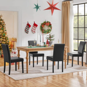 Yaheetech Dining Chairs Set of 4 Fabric Parson Upholstered Kitchen Chairs with Padded Seat and Solid Wood Legs for Dining Room/Restaurant, Armless Design, Dark Grey