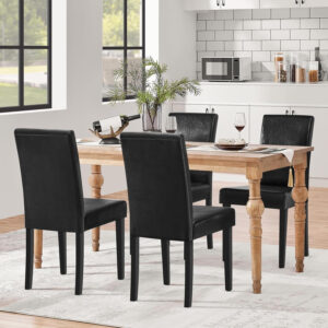 Yaheetech Dining Chairs Set of 4 Fabric Parson Upholstered Kitchen Chairs with Padded Seat and Solid Wood Legs for Dining Room/Restaurant, Armless Design, Dark Grey