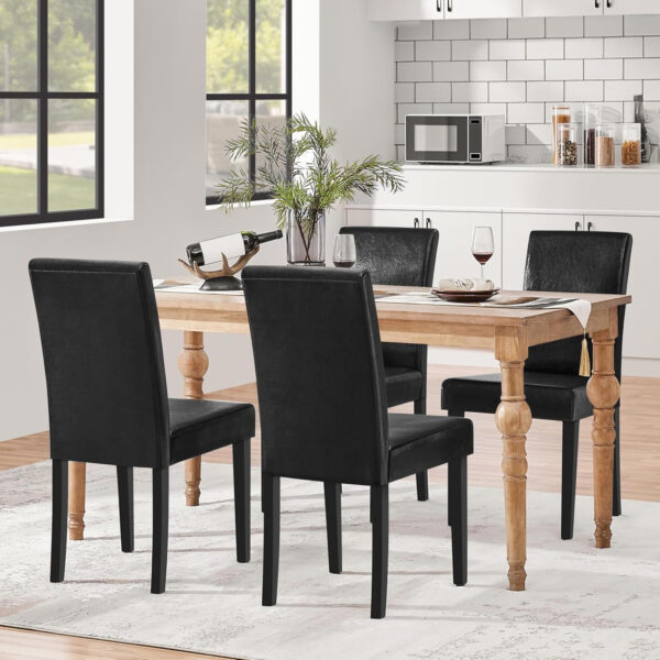 Yaheetech Dining Chairs Set of 4 Fabric Parson Upholstered Kitchen Chairs with Padded Seat and Solid Wood Legs for Dining Room/Restaurant, Armless Design, Dark Grey