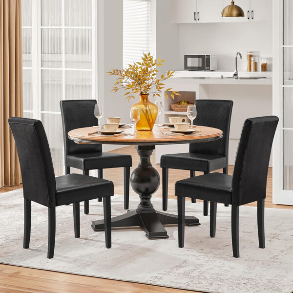 Yaheetech Dining Chairs Set of 4 Fabric Parson Upholstered Kitchen Chairs with Padded Seat and Solid Wood Legs for Dining Room/Restaurant, Armless Design, Dark Grey