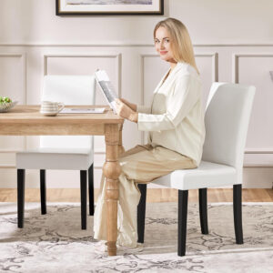 Yaheetech Dining Chairs Set of 4 Fabric Parson Upholstered Kitchen Chairs with Padded Seat and Solid Wood Legs for Dining Room/Restaurant, Armless Design, Dark Grey