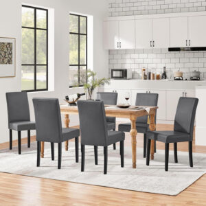 Yaheetech Dining Chairs Set of 4 Fabric Parson Upholstered Kitchen Chairs with Padded Seat and Solid Wood Legs for Dining Room/Restaurant, Armless Design, Dark Grey