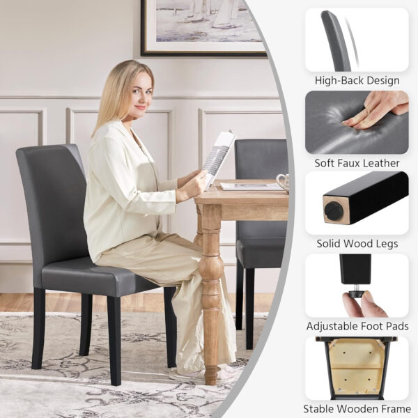 Yaheetech Dining Chairs Set of 4 Fabric Parson Upholstered Kitchen Chairs with Padded Seat and Solid Wood Legs for Dining Room/Restaurant, Armless Design, Dark Grey