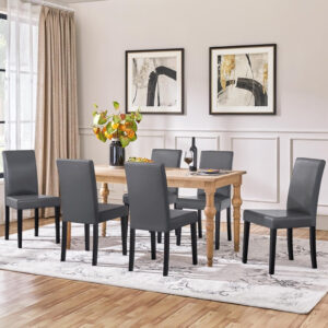 Yaheetech Dining Chairs Set of 4 Fabric Parson Upholstered Kitchen Chairs with Padded Seat and Solid Wood Legs for Dining Room/Restaurant, Armless Design, Dark Grey
