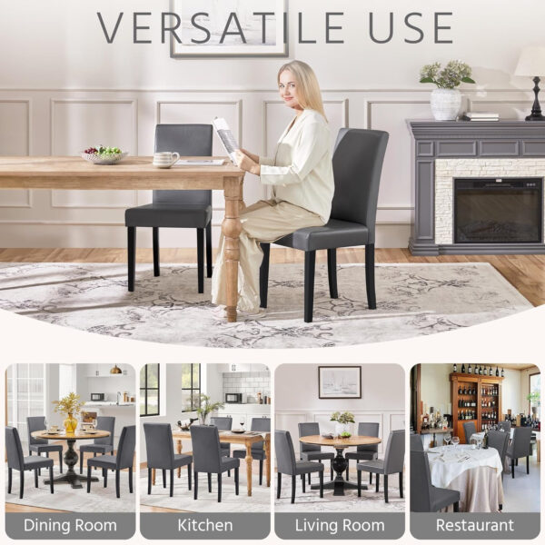 Yaheetech Dining Chairs Set of 4 Fabric Parson Upholstered Kitchen Chairs with Padded Seat and Solid Wood Legs for Dining Room/Restaurant, Armless Design, Dark Grey