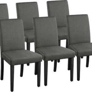 Yaheetech Dining Chairs Set of 4 Fabric Parson Upholstered Kitchen Chairs with Padded Seat and Solid Wood Legs for Dining Room/Restaurant, Armless Design, Dark Grey