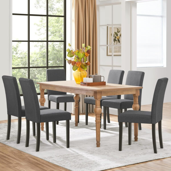 Yaheetech Dining Chairs Set of 4 Fabric Parson Upholstered Kitchen Chairs with Padded Seat and Solid Wood Legs for Dining Room/Restaurant, Armless Design, Dark Grey