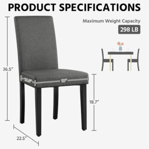Yaheetech Dining Chairs Set of 4 Fabric Parson Upholstered Kitchen Chairs with Padded Seat and Solid Wood Legs for Dining Room/Restaurant, Armless Design, Dark Grey
