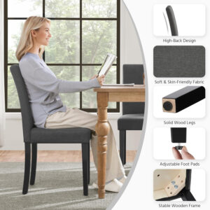 Yaheetech Dining Chairs Set of 4 Fabric Parson Upholstered Kitchen Chairs with Padded Seat and Solid Wood Legs for Dining Room/Restaurant, Armless Design, Dark Grey