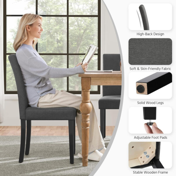 Yaheetech Dining Chairs Set of 4 Fabric Parson Upholstered Kitchen Chairs with Padded Seat and Solid Wood Legs for Dining Room/Restaurant, Armless Design, Dark Grey