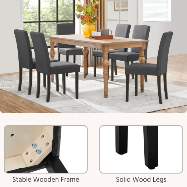 Yaheetech Dining Chairs Set of 4 Fabric Parson Upholstered Kitchen Chairs with Padded Seat and Solid Wood Legs for Dining Room/Restaurant, Armless Design, Dark Grey
