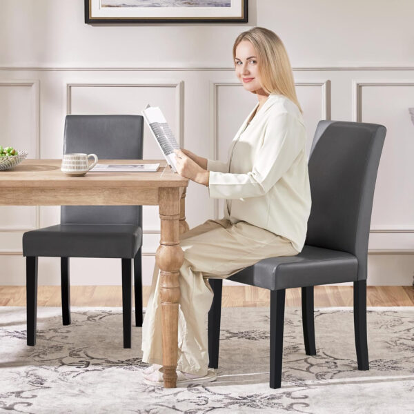 Yaheetech Dining Chairs Set of 4 Fabric Parson Upholstered Kitchen Chairs with Padded Seat and Solid Wood Legs for Dining Room/Restaurant, Armless Design, Dark Grey