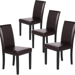 Yaheetech Dining Chairs Set of 4 Fabric Parson Upholstered Kitchen Chairs with Padded Seat and Solid Wood Legs for Dining Room/Restaurant, Armless Design, Dark Grey