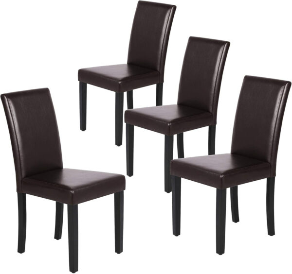 Yaheetech Dining Chairs Set of 4 Fabric Parson Upholstered Kitchen Chairs with Padded Seat and Solid Wood Legs for Dining Room/Restaurant, Armless Design, Dark Grey
