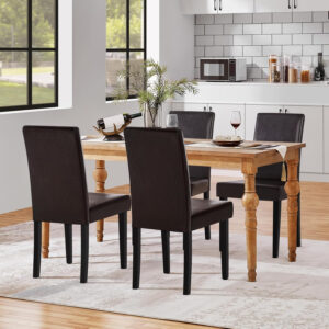 Yaheetech Dining Chairs Set of 4 Fabric Parson Upholstered Kitchen Chairs with Padded Seat and Solid Wood Legs for Dining Room/Restaurant, Armless Design, Dark Grey
