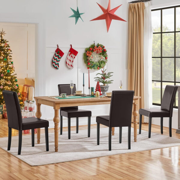 Yaheetech Dining Chairs Set of 4 Fabric Parson Upholstered Kitchen Chairs with Padded Seat and Solid Wood Legs for Dining Room/Restaurant, Armless Design, Dark Grey