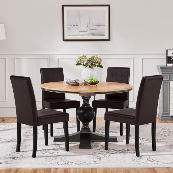 Yaheetech Dining Chairs Set of 4 Fabric Parson Upholstered Kitchen Chairs with Padded Seat and Solid Wood Legs for Dining Room/Restaurant, Armless Design, Dark Grey