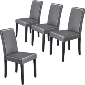 Yaheetech Dining Chairs Set of 4 Fabric Parson Upholstered Kitchen Chairs with Padded Seat and Solid Wood Legs for Dining Room/Restaurant, Armless Design, Dark Grey