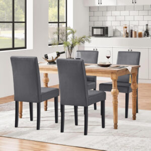 Yaheetech Dining Chairs Set of 4 Fabric Parson Upholstered Kitchen Chairs with Padded Seat and Solid Wood Legs for Dining Room/Restaurant, Armless Design, Dark Grey