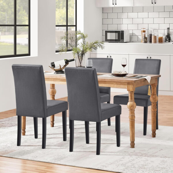 Yaheetech Dining Chairs Set of 4 Fabric Parson Upholstered Kitchen Chairs with Padded Seat and Solid Wood Legs for Dining Room/Restaurant, Armless Design, Dark Grey